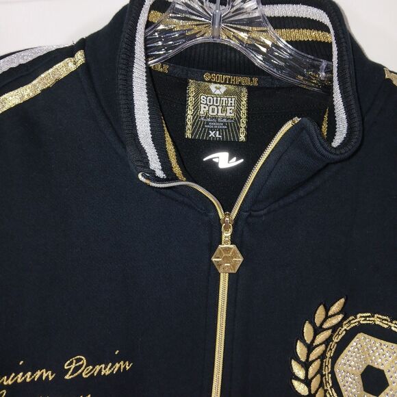 Vintage Y2K Southpole Track Jacket Mens XL Black Gold Zip Up Hip Hop StreetWear - Picture 9 of 16